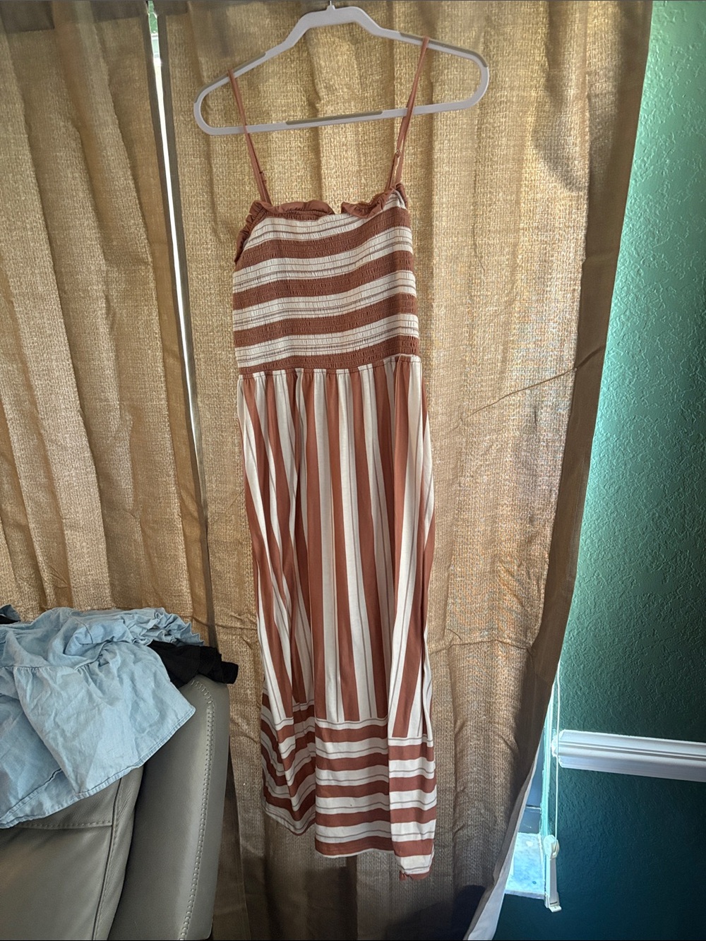 Striped Rust and White Sleeveless Maxi Dress